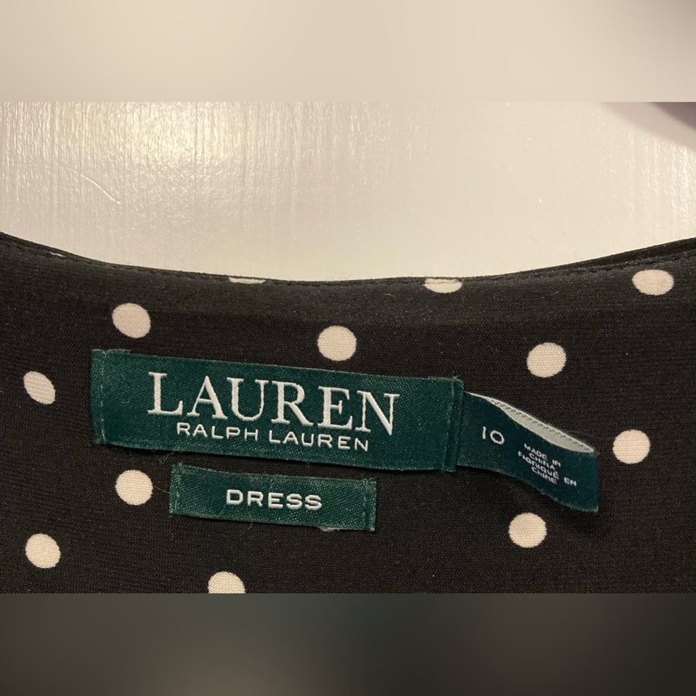 Ralph Lauren Black and White Faux Wrap Polka Dot A-Line Dress - Size 10 - Picture 5 of 11